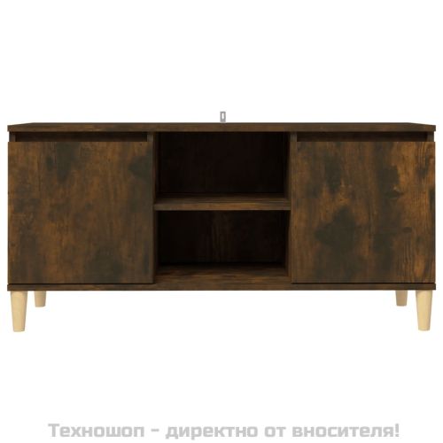 ТВ шкаф с крака от масивно дърво, опушен дъб, 103,5x35x50 см