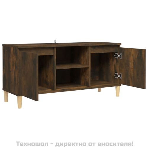 ТВ шкаф с крака от масивно дърво, опушен дъб, 103,5x35x50 см