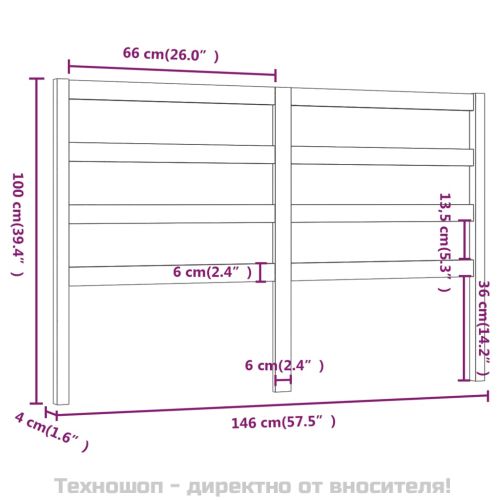 Горна табла за легло, черна, 146x4x100 см, бор масив