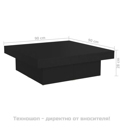 Маса за кафе, черна, 90x90x28 см, инженерно дърво
