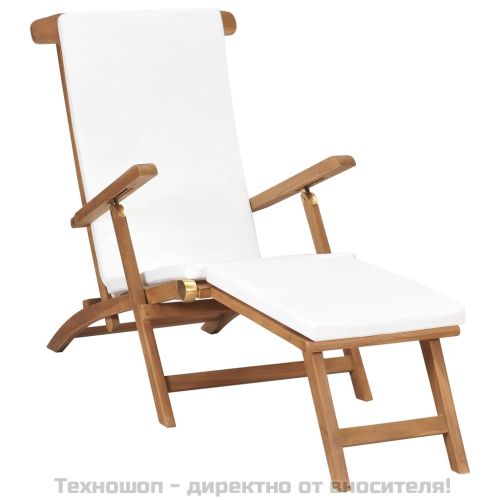 Стол за веранда с възглавница, кремавобял, тиково дърво масив