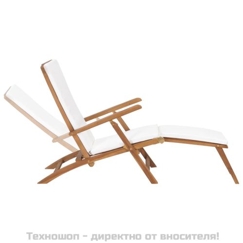 Стол за веранда с възглавница, кремавобял, тиково дърво масив