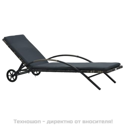 Шезлонг с шалте и колелца, полиратан, антрацит