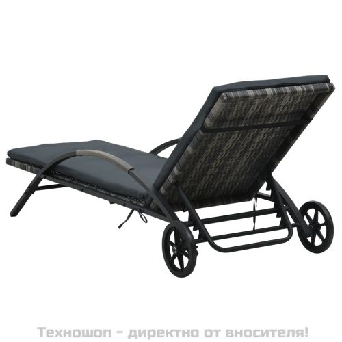 Шезлонг с шалте и колелца, полиратан, антрацит