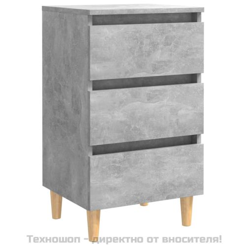Нощнo шкафче с крака от дърво масив, бетонно сиво, 40x35x69 см