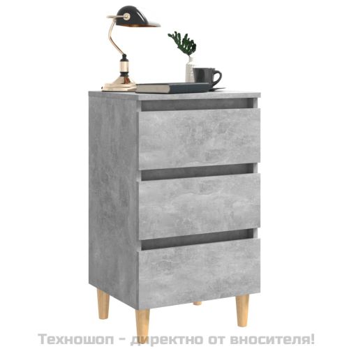 Нощнo шкафче с крака от дърво масив, бетонно сиво, 40x35x69 см