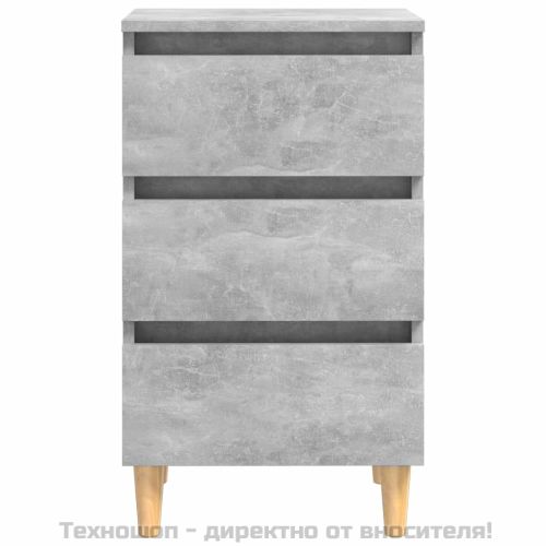 Нощнo шкафче с крака от дърво масив, бетонно сиво, 40x35x69 см