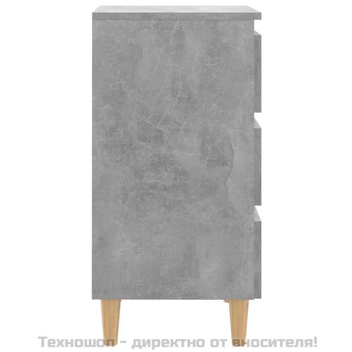 Нощнo шкафче с крака от дърво масив, бетонно сиво, 40x35x69 см