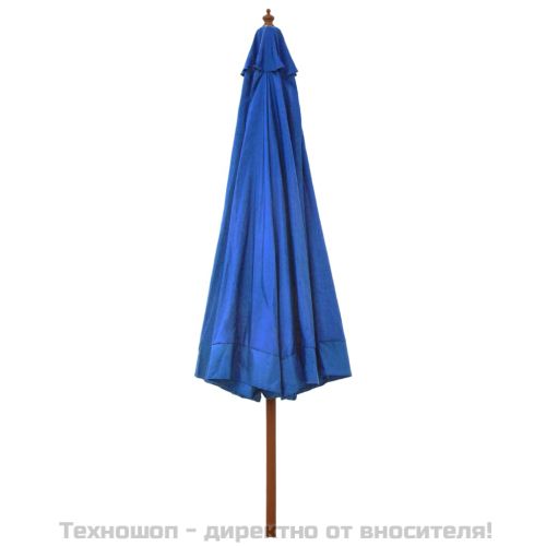 Градински чадър с дървен прът, 330 см, лазурен