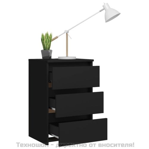 Нощно шкафче, черно, 40x35x62,5 см, инженерно дърво