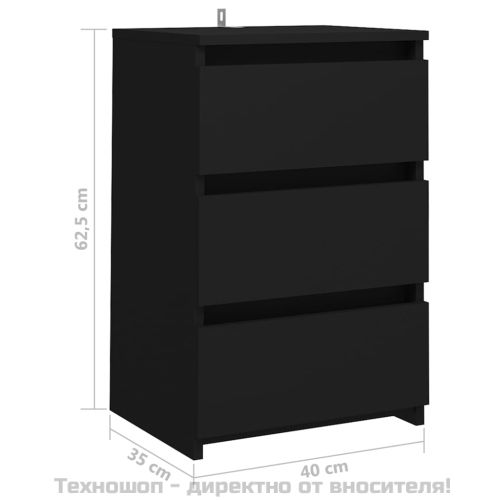Нощно шкафче, черно, 40x35x62,5 см, инженерно дърво