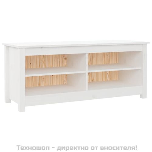 Пейка за обувки бяла 110x38x45,5 см масивна борова дървесина