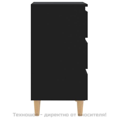 Нощнo шкафче с крака от дърво масив, черно, 40x35x69 см