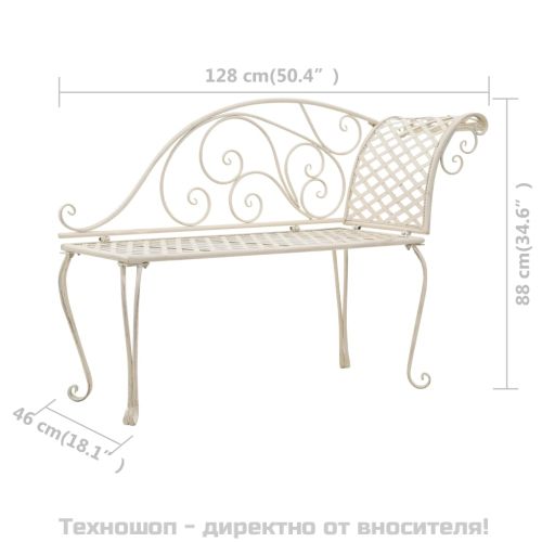 Градинска кушетка, 128 см, метал, антично бяло