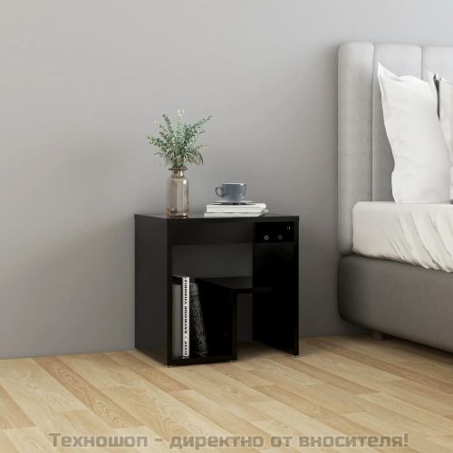 Нощно шкафче, черно, 40x30x40 см, инженерно дърво