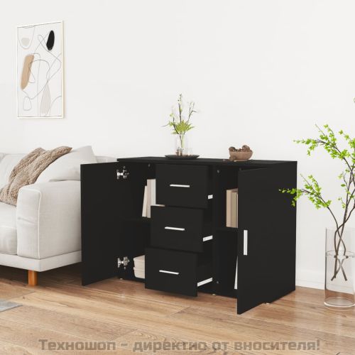Сайдборд, черен, 91x29,5x65 см, инженерно дърво
