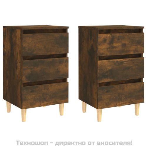 Нощни шкафчета крака масивно дърво 2 бр опушен дъб 40x35x69 см