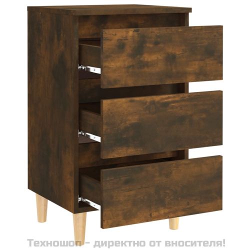 Нощни шкафчета крака масивно дърво 2 бр опушен дъб 40x35x69 см