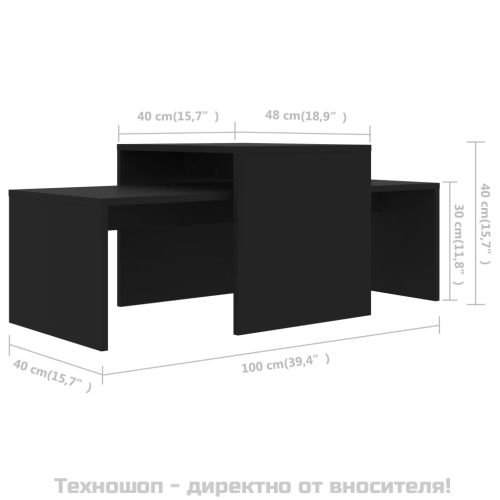 Комплект маси за кафе, черен, 100x48x40 см, инженерно дърво
