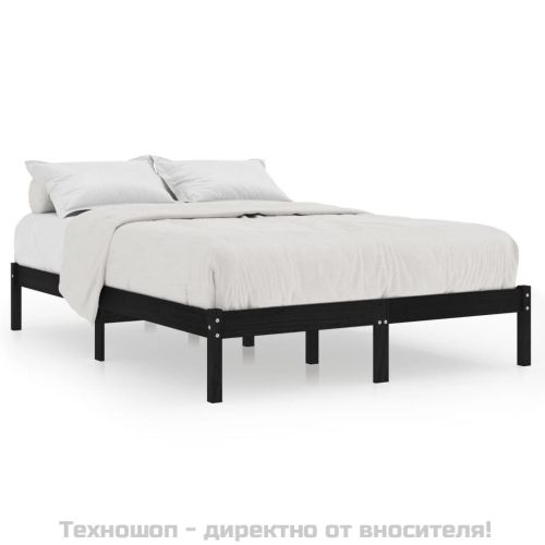 Рамка за легло, черна, дърво масив, 135x190 cм, Double