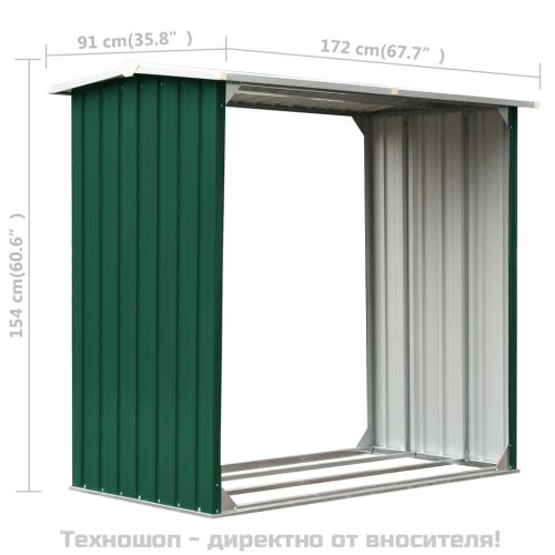 Навес за дърва, поцинкована стомана, 172x91x154 см, зелен