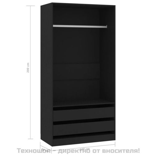 Гардероб, черен, 100x50x200 см, ПДЧ