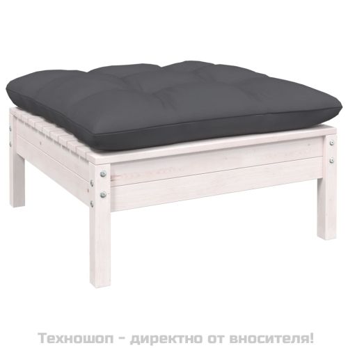 Градински лаундж комплект 3 части с възглавници бял бор масив