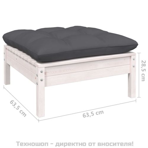 Градински лаундж комплект 3 части с възглавници бял бор масив