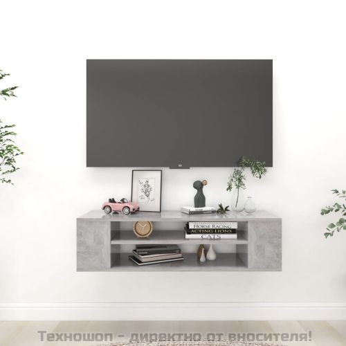 Окачен TВ шкаф, бетонно сив, 100x30x26,5 см, инженерно дърво
