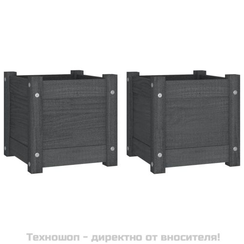 Градински сандъци, 2 бр, сиви, 31x31x31 см, бор масив