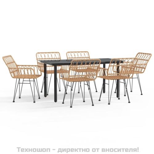 Градински трапезен комплект от 7 части, полиратан