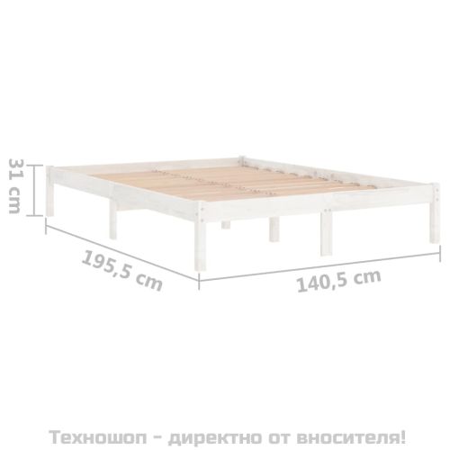 Рамка за легло, бяла, дърво масив, 135x190 cм, Double