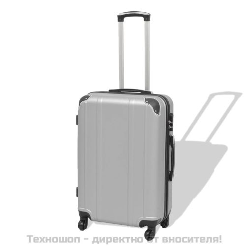 Комплект от 4 броя твърди куфари на колелца, сребристи