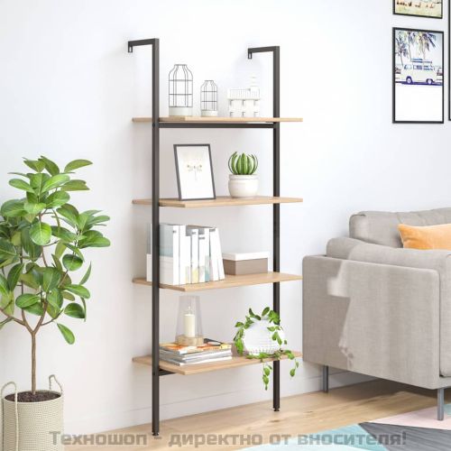 Етажерка стълба с 4 рафта светлокафяво и черно 64x35x152,5 см