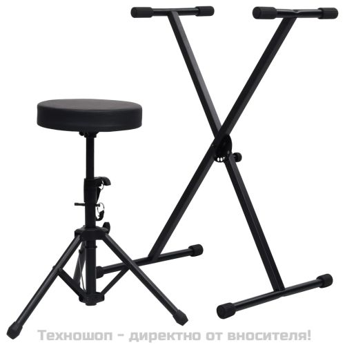 Комплект стойка за кийборд и табуретка в черно