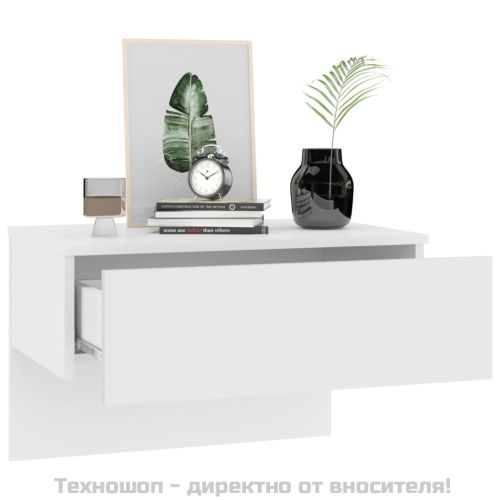 Нощни шкафчета за стенен монтаж, 2 бр, бял гланц