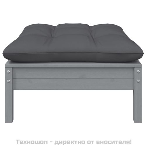 Градинска табуретка с възглавница антрацит, сива, бор масив
