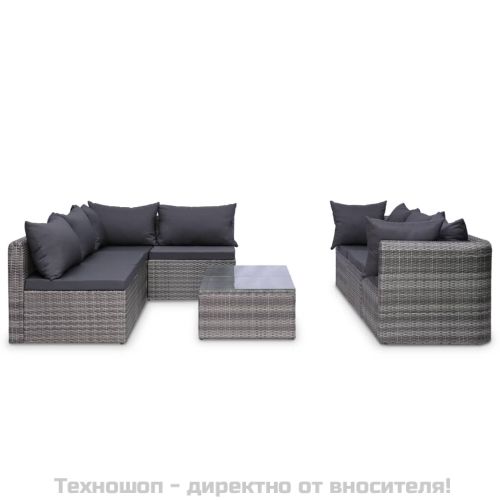 Градински комплект с възглавници, 8 части, полиратан, сив