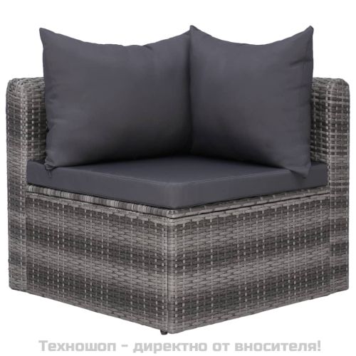 Градински комплект с възглавници, 8 части, полиратан, сив