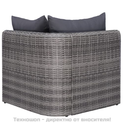 Градински комплект с възглавници, 8 части, полиратан, сив