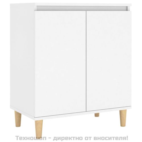 Шкаф с дървени крака масив, бял, 60x35x70 см, инженерно дърво