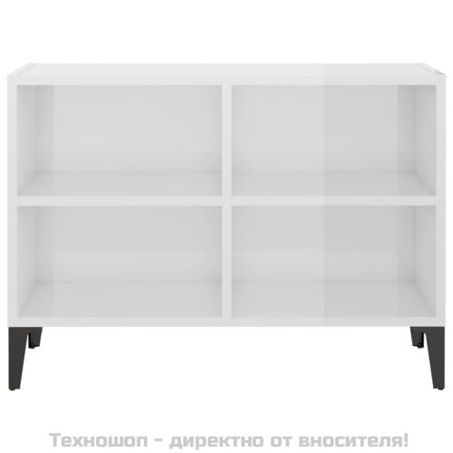 ТВ шкаф с метални крака, бял гланц, 69,5x30x50 см