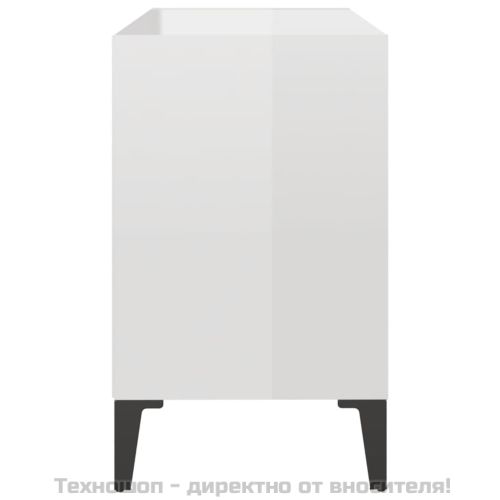 ТВ шкаф с метални крака, бял гланц, 69,5x30x50 см