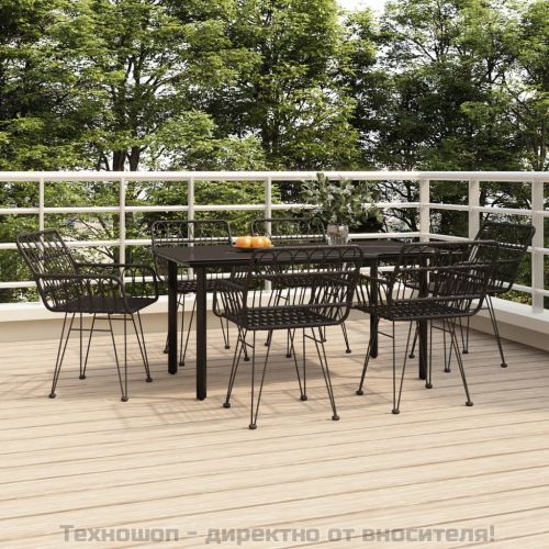 Градински трапезен комплект от 7 части, черно, полиратан