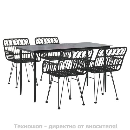 Градински трапезен комплект, 5 части, черен, полиратан