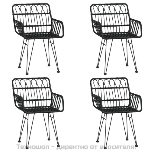 Градински трапезен комплект, 5 части, черен, полиратан