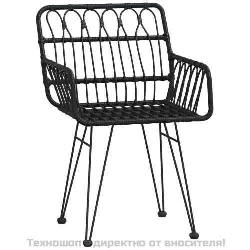 Градински трапезен комплект, 5 части, черен, полиратан