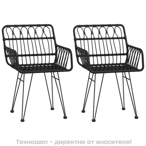 Градински трапезен комплект, 3 части, черен, полиратан