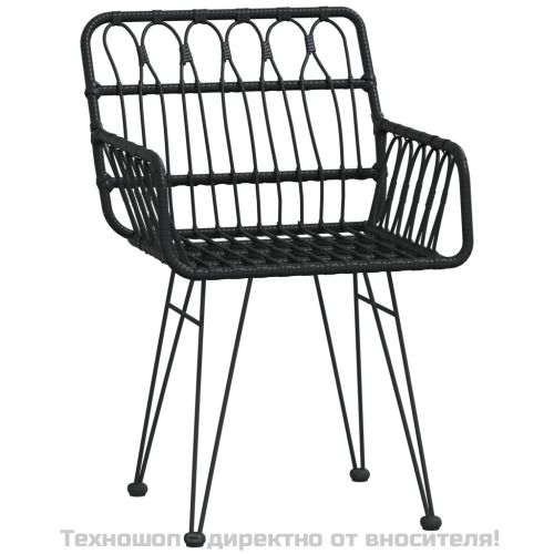 Градински трапезен комплект, 3 части, черен, полиратан