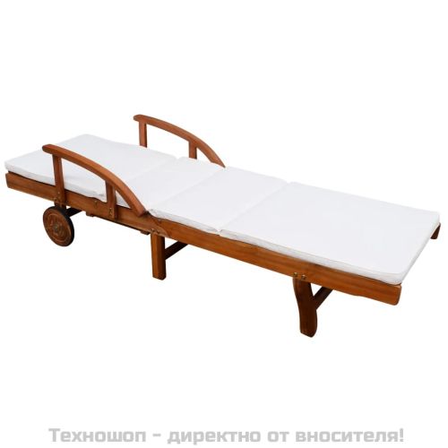 Шезлонг с възглавница, акациево дърво масив